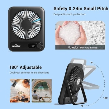 WHATOOK USB ventilátor tichý: plynulé ovládání 1-100, baterie 2000mAh stolní ventilátor s LED