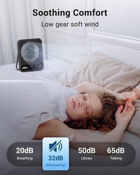 WHATOOK USB ventilátor tichý: plynulé ovládání 1-100, baterie 2000mAh stolní ventilátor s LED