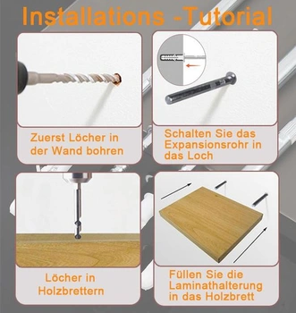 4 x plovoucí konzole polic, neviditelné konzole nástěnných polic Ø8x100 mm, skryté podpěry polic,