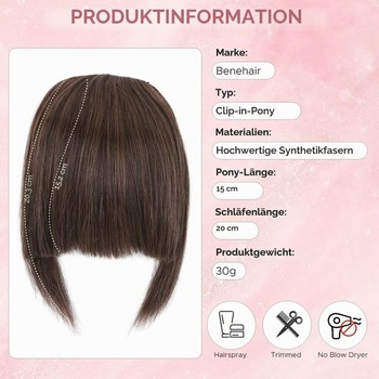 Benehair Clip-in popredná ofina Francúzska clip-in ofina s spánkami Prírodná umelá ofina pre ženy