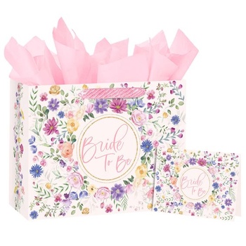 Loveinside 33 cm veľká svadobná darčeková taška s hodvábnym papierom a blahoželaním, elegantný ružový