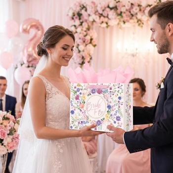 Loveinside 33 cm veľká svadobná darčeková taška s hodvábnym papierom a blahoželaním, elegantný ružový