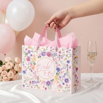 Loveinside 33 cm veľká svadobná darčeková taška s hodvábnym papierom a blahoželaním, elegantný ružový