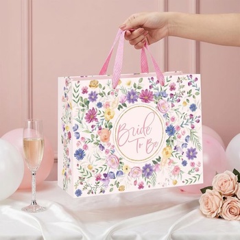 Loveinside 33 cm veľká svadobná darčeková taška s hodvábnym papierom a blahoželaním, elegantný ružový