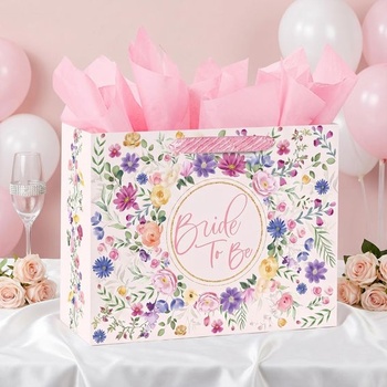 Loveinside 33 cm veľká svadobná darčeková taška s hodvábnym papierom a blahoželaním, elegantný ružový