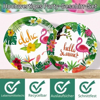 Moerstar Hawaii Party Decoration Tropical Flower Party Set nádobí s papírovými talíři, papírovými