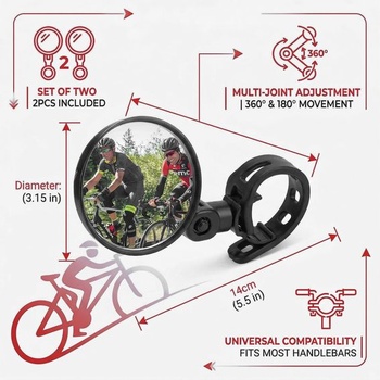 Balenie 2 zrkadiel na bicykel, spätné zrkadlá, otočné o 360°, skladacie, univerzálne pre riadidlá 15-35