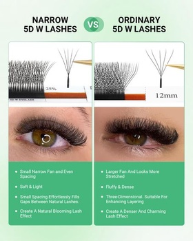 Řasy NAGARAKU Narrow 5D W 0,07 D 13 mm, prefabrikované vějířové, matně černé 13 mm 0,07 D, černé -