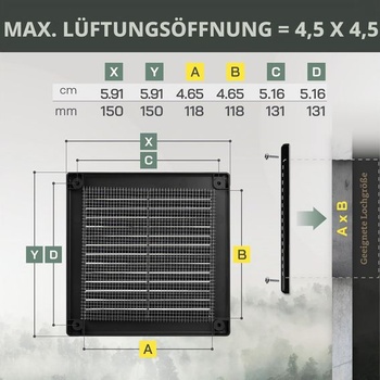 Větrací systémy 150 x 150 mm - 2 kusy - Černý ventilační kryt – Ploché, čtvercové větrací otvory s