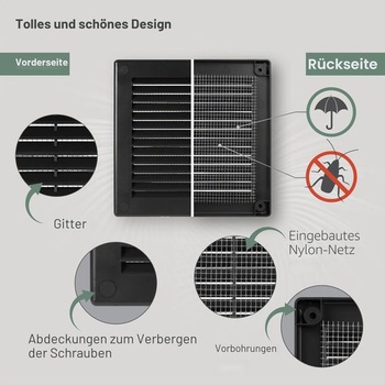 Větrací systémy 150 x 150 mm - 2 kusy - Černý ventilační kryt – Ploché, čtvercové větrací otvory s