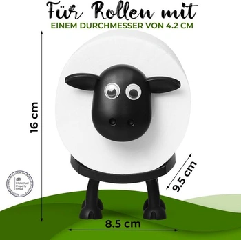 Držiak na toaletný papier VELENTI s ovečkou - zábavná, voľne stojaca kúpeľňová sada, 3D tlač, čierna
