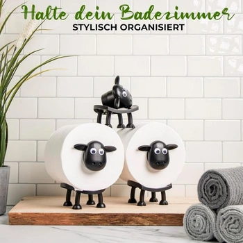 Držiak na toaletný papier VELENTI s ovečkou - zábavná, voľne stojaca kúpeľňová sada, 3D tlač, čierna