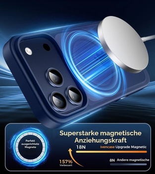 Magnetický kryt pre iPhone 17 Pro s ochranou displeja, tmavo modrý.
