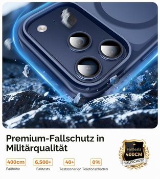 Magnetický kryt pre iPhone 17 Pro s ochranou displeja, tmavo modrý.