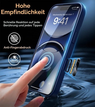 Magnetický kryt pre iPhone 17 Pro s ochranou displeja, tmavo modrý.
