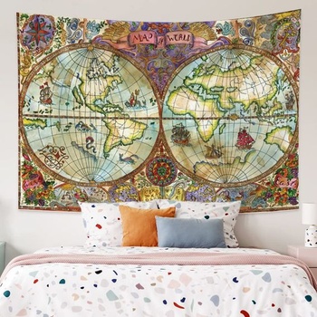 YONGFOTO 150x130cm mapa gobelínu, mapa sveta, farebný obraz, európska retro námorná mapa, starý