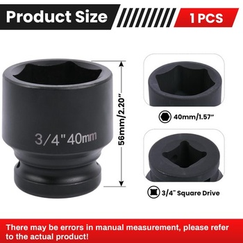 Šesťhranný nástrčný kľúč 40 mm, rázový nástrčný kľúč 3/4