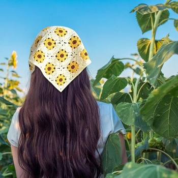4dielna háčkovaná sada šatiek do vlasov, sedmokráska, kvetinová šatka do vlasov, boho šatka na hlavu,