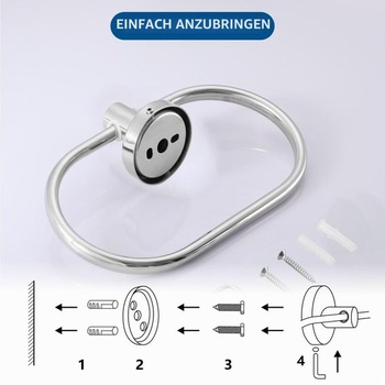 Krúžok na uterák na vŕtanie, chrómovaný držiak na uterák, súprava 2 ks, moderný nástenný držiak na
