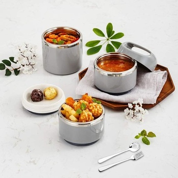 Lille Home Stohovateľný obedový box z nerezovej ocele, 3 poschodia, 1380 ml modrý
