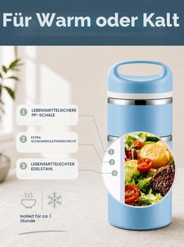 Lille Home Stohovateľný obedový box z nerezovej ocele, 3 poschodia, 1380 ml modrý