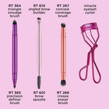 Real Techniques Double Time Brush + Lash sada 4 kusů, oboustranné štětce na oční stíny a obočí,