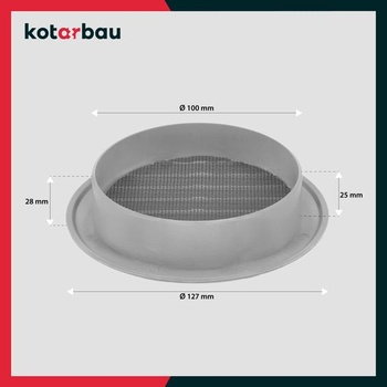 Vetracia mriežka KOTARBAU® ⌀ 100 mm Vetracia mriežka s moskytiérou Okrúhla vetracia mriežka šedá Plastová