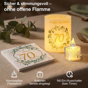 Stolní dekorace k 70. narozeninám, eukalyptově zelená narozeninová dekorace, 4 kusy, 70. narozeniny.