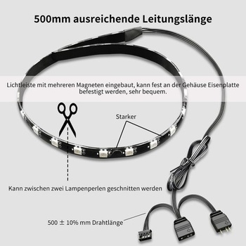PC RGB LED svetelný pásik, 15,7 palcov prispôsobiteľný LED pásik pre PC skriňu