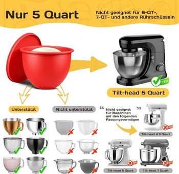 3dílná silikonová vložka s víkem pro kuchyňský robot KitchenAid Tilt-Head, silikonová mísa o objemu