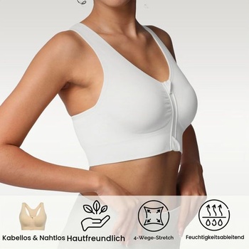 Dámská sportovní podprsenka Lemef s předním zipem, bez rukávů, na fitness a jógu, bílá, M
