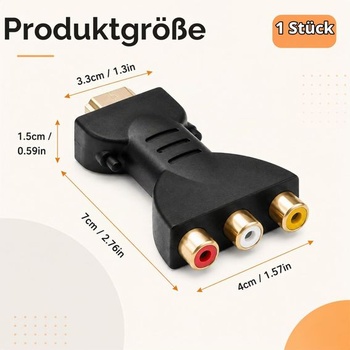 1 kus adaptéru HDMI na RCA, převodník HDMI zástrčky AV 3RCA, kompozitní video audio jack na CVBS,