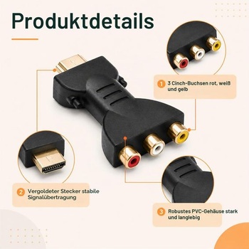 1 kus adaptéru HDMI na RCA, převodník HDMI zástrčky AV 3RCA, kompozitní video audio jack na CVBS,