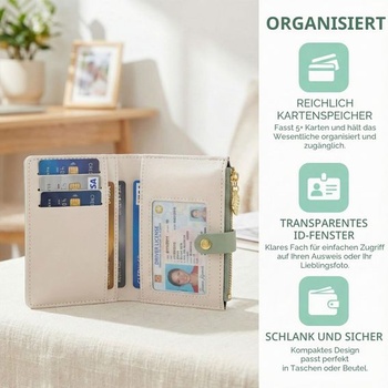 Dámska peňaženka, zeleno-biela, s RFID blokovaním, s 5 priehradkami na karty, 1 priehradkou na