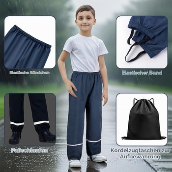 Lehké kalhoty do deště, dětské kalhoty do bahna, kalhoty s laclem bez kšand, reflexní pruhy,