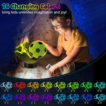 Fotbalové dárky pro chlapce, fotbalové dárky pro chlapce, 3D noční světlo pro děti, optická iluze,