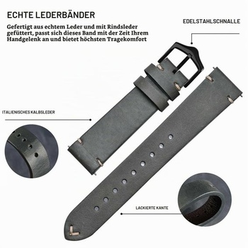 Pánsky remienok na hodinky BISONSTRAP, ručne šitý kožený remienok, rýchle uvoľnenie, 18 mm 20 mm 22 mm