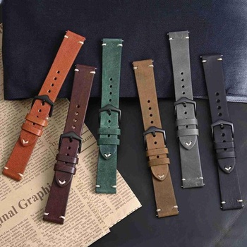 Pánsky remienok na hodinky BISONSTRAP, ručne šitý kožený remienok, rýchle uvoľnenie, 18 mm 20 mm 22 mm