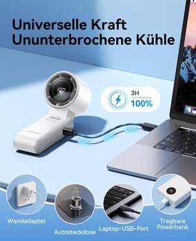 Ručný ventilátor KIMMOO 3 v 1 Turbo – 100 rýchlostí, 20 000 ot./min, 12 hodinové chladenie, digitálny
