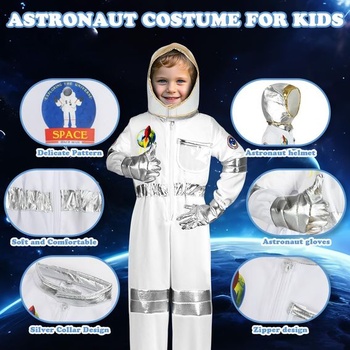Detský kostým astronauta Aomig, 3dielny unisexový kostým astronauta, biely, veľkosť S