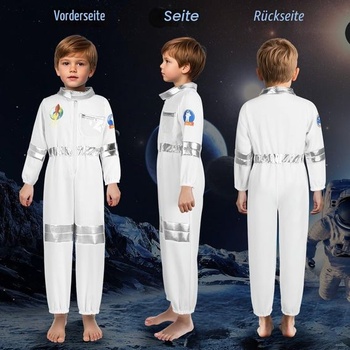 Detský kostým astronauta Aomig, 3dielny unisexový kostým astronauta, biely, veľkosť S