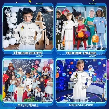 Detský kostým astronauta Aomig, 3dielny unisexový kostým astronauta, biely, veľkosť S