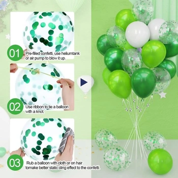 Zelené balónky, 60 kusů, zelenobílé héliové balónky, zelené latexové balónky, zelenobílé konfetové