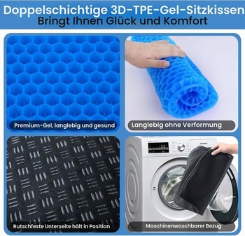 Extra velký gelový sedák pro kancelářské židle, dvouvrstvý a extra silný