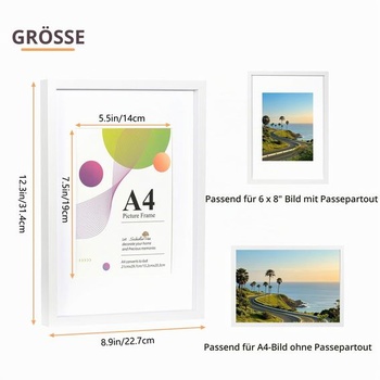 Rám Scholar Tree A4 - 1 balenie, biely fotorámik so stojanom, stôl alebo nástenný držiak, 53,3 x 29,7