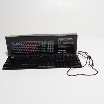 Herná klávesnica s QWERTZ rozložením, RGB podsvietením, USB káblová klávesnica s numerickou