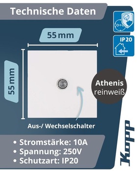 Podsvietené tlačidlo Kopp ATHENIS v čisto bielej farbe - Štýlové zapustené tlačidlo IP20 ideálne pre
