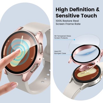 Púzdro Neitra 4 kusy pre Samsung Galaxy Watch 7 40mm ochranné s HD sklom číre + ružovo-zlaté +