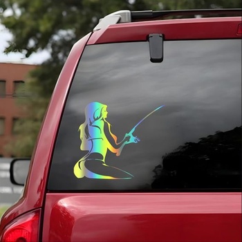 Samolepky pro rybářské nadšence, voděodolné, reflexní, PVC samolepky na auto s duhovým efektem pro