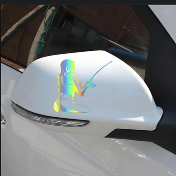 Samolepky pro rybářské nadšence, voděodolné, reflexní, PVC samolepky na auto s duhovým efektem pro